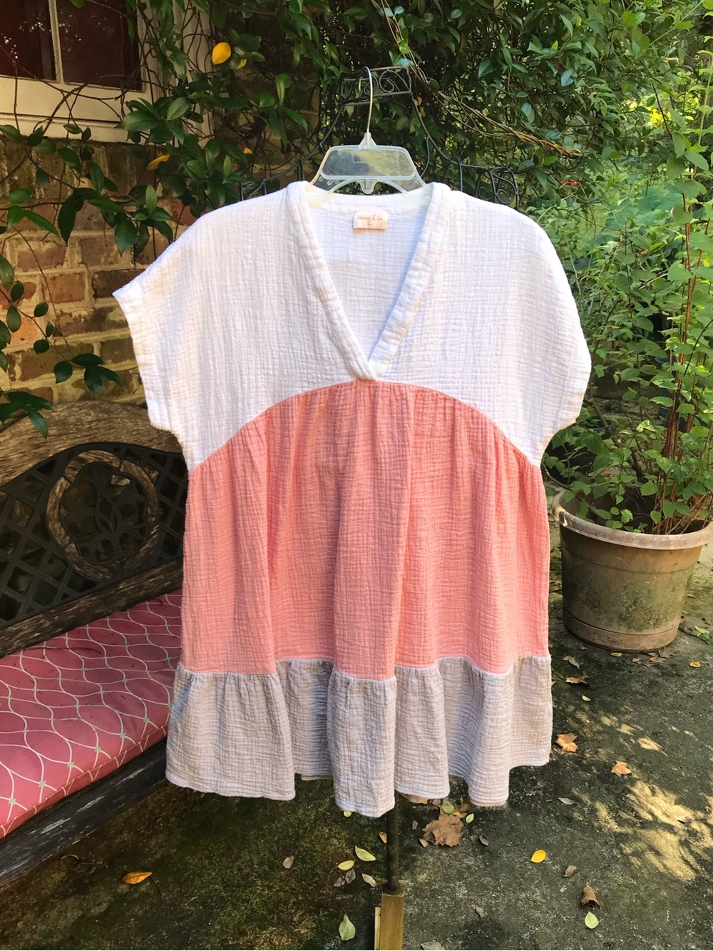 Hailey & Co- COLOR BLOCK COTTON MUSLIN RUFFLE DRESS- Medium- EUC